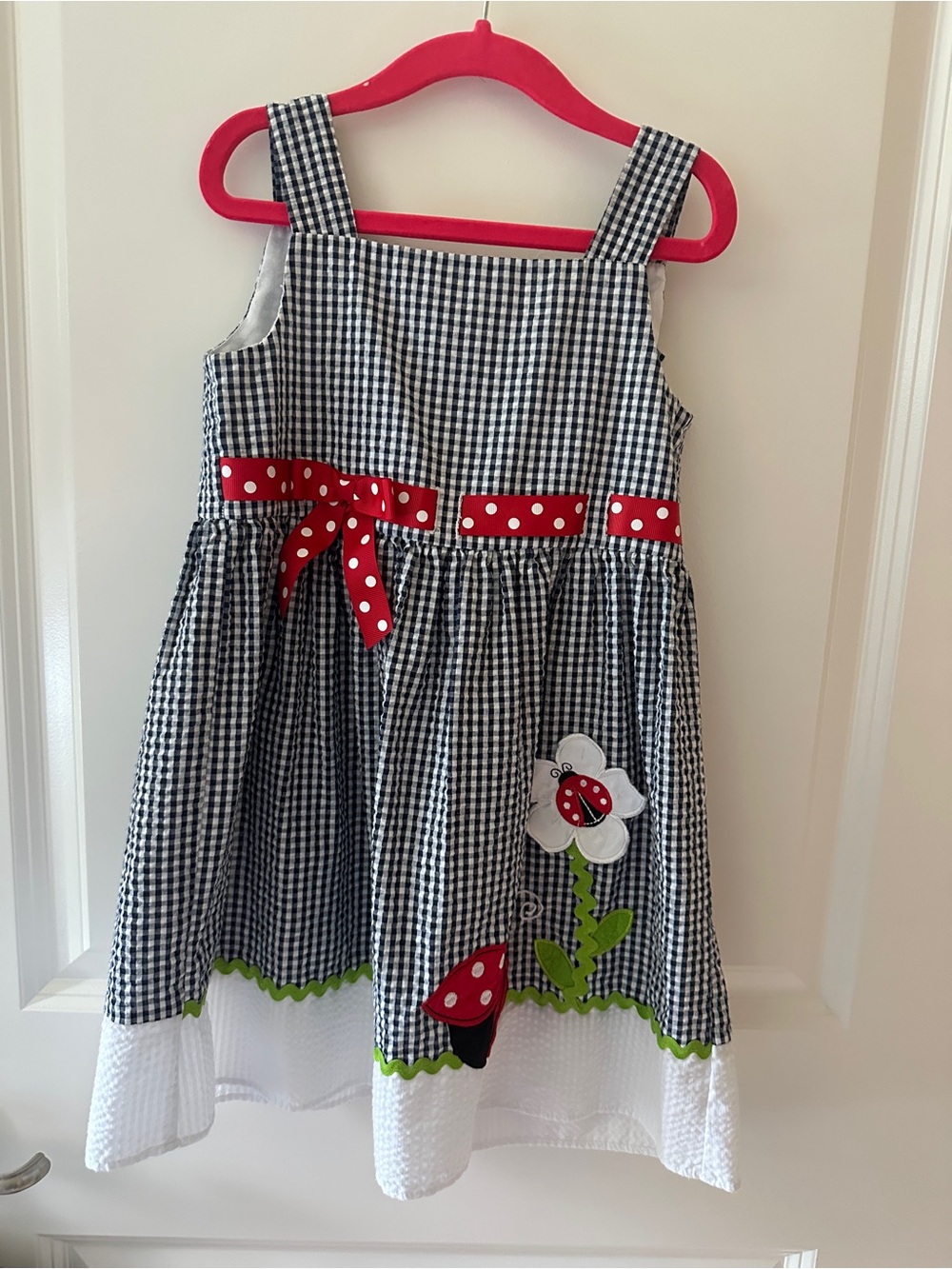 Rare Editions Black and White Gingham Dress with Red Polka Dot Accents